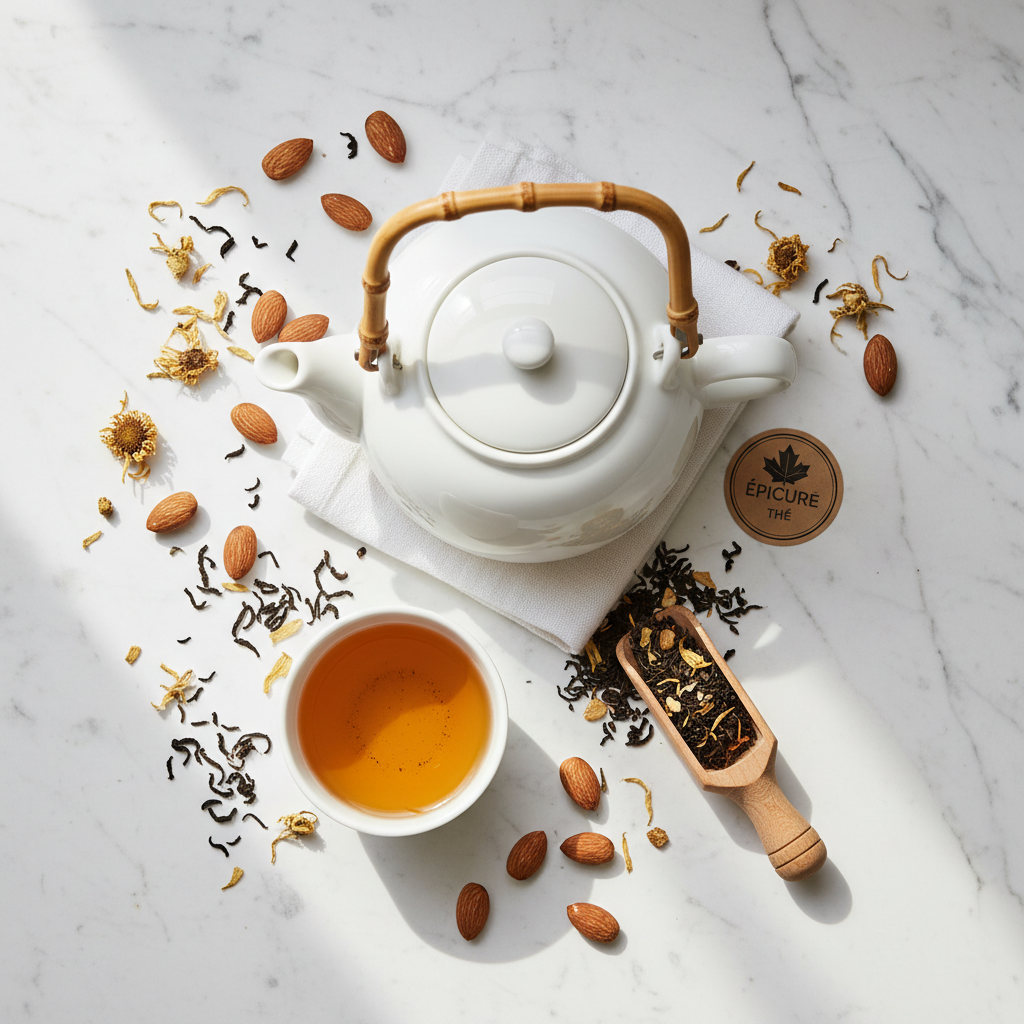 Almond Black Tea Flat Lay
